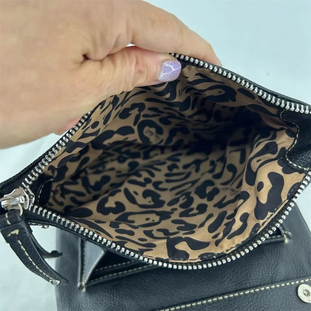 Nine West Women's Black Quilted Crossbody Bag Small Leopard Print Organizer